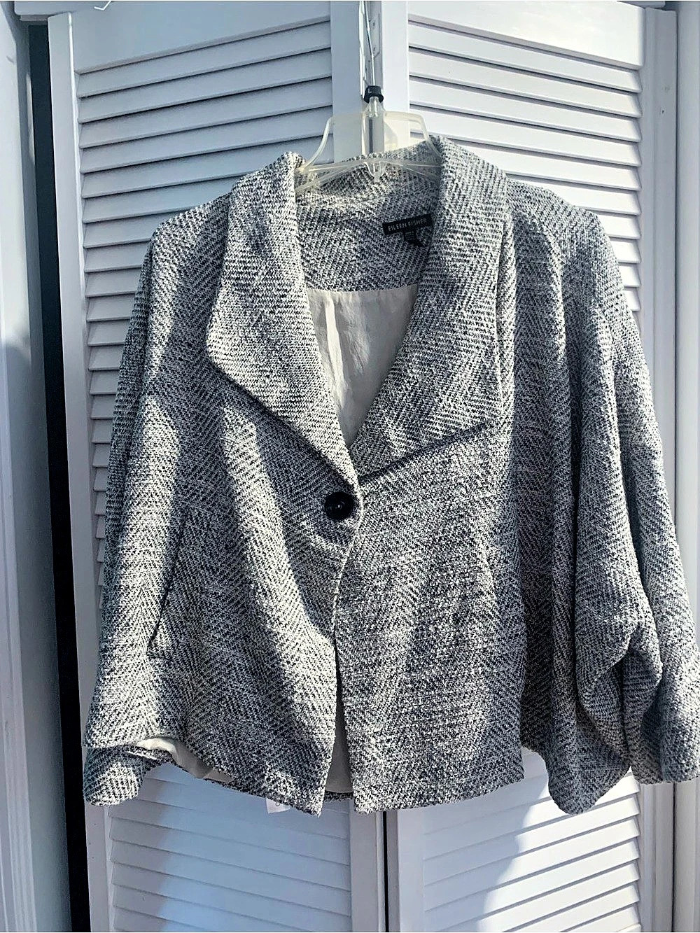 EILEEN FISHER Herringbone Swing Jacket M Houndstooth Blazer in Gray Like New